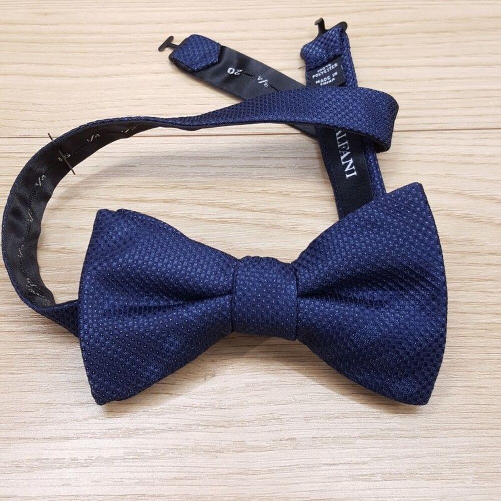 ALFANI Mens Bow Tie Navy Blue Subtle Plaid Pre-tied Bowtie
